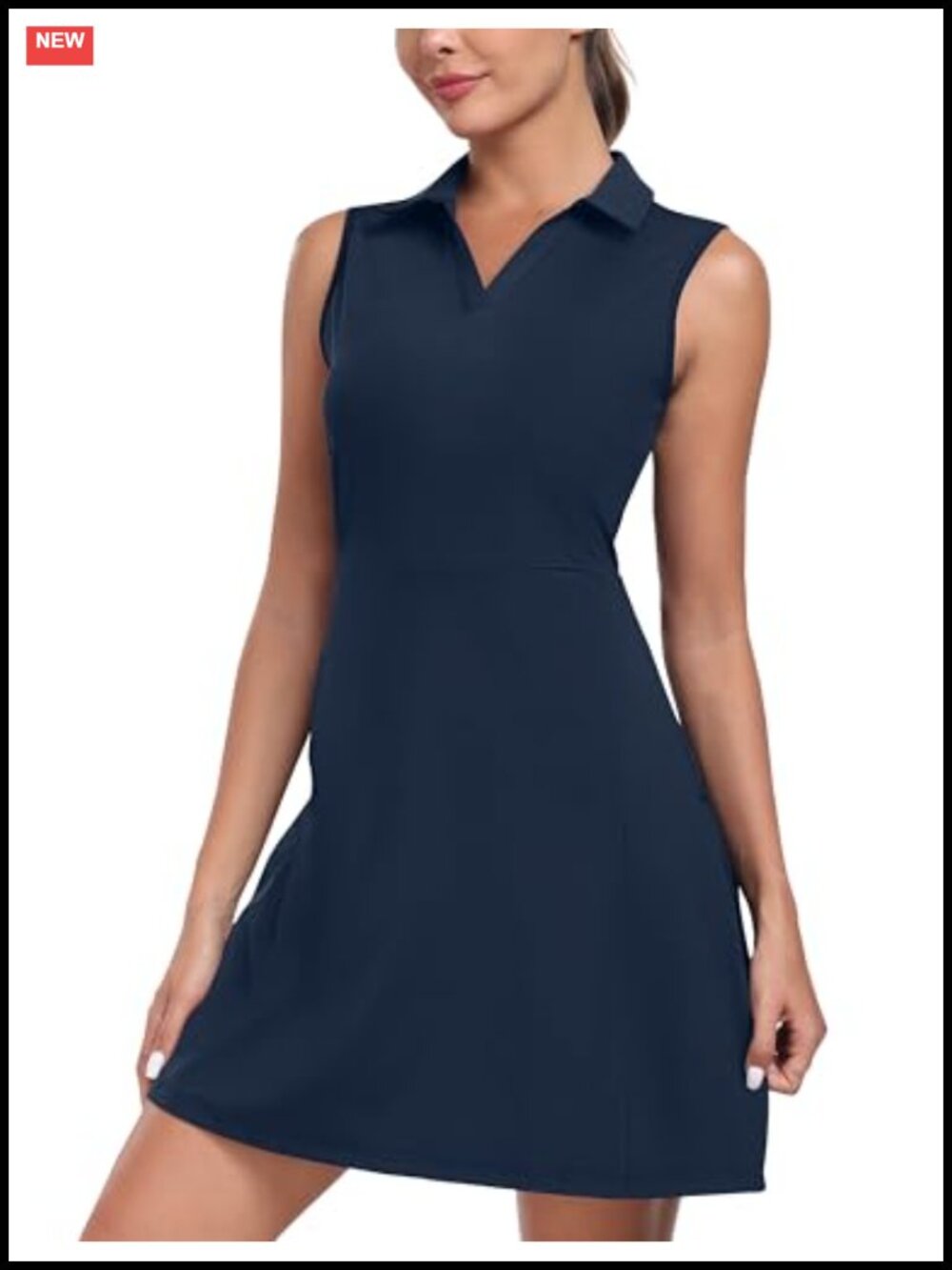 Sleeveless Polo Athletic Tennis Dress with Pockets